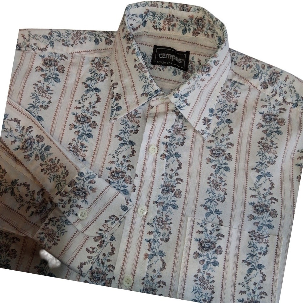 True Vintage Campus Studio One Mens Button Up Shirt 15/15.5 Floral Print EUC